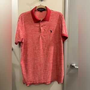 U.S Polo Assn Polo Golf Short Sleeve Shirt Mens Medium Red Heathered